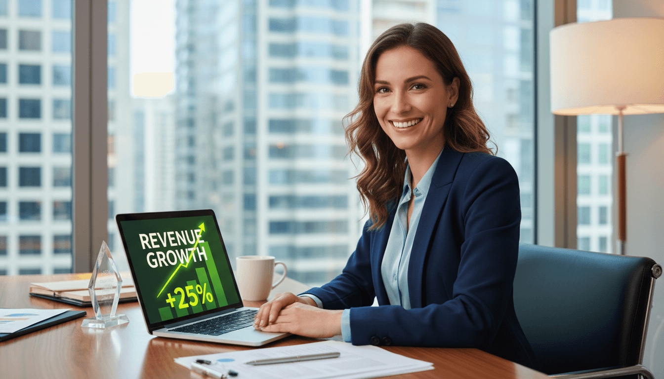 Business owner reviewing financial growth and investment performance